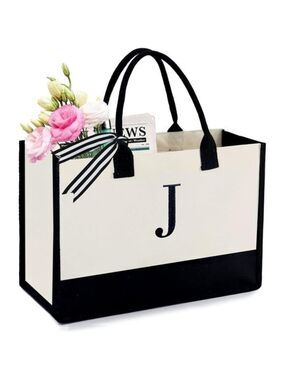 Personalized Monogram Tote Bag for Women Teacher Mom Large Canvas Shoulder Bag